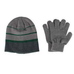 Grand Sierra Kids' 8-12 Striped 2-Piece Winter Beanie and Glove Set